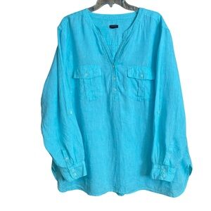 Talbots plus linen tunic top with roll tab sleeves 3X